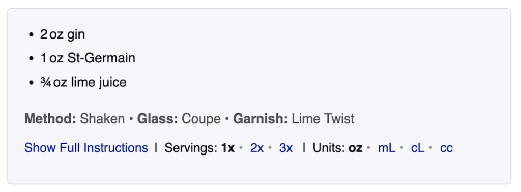 French Gimlet cocktail summary